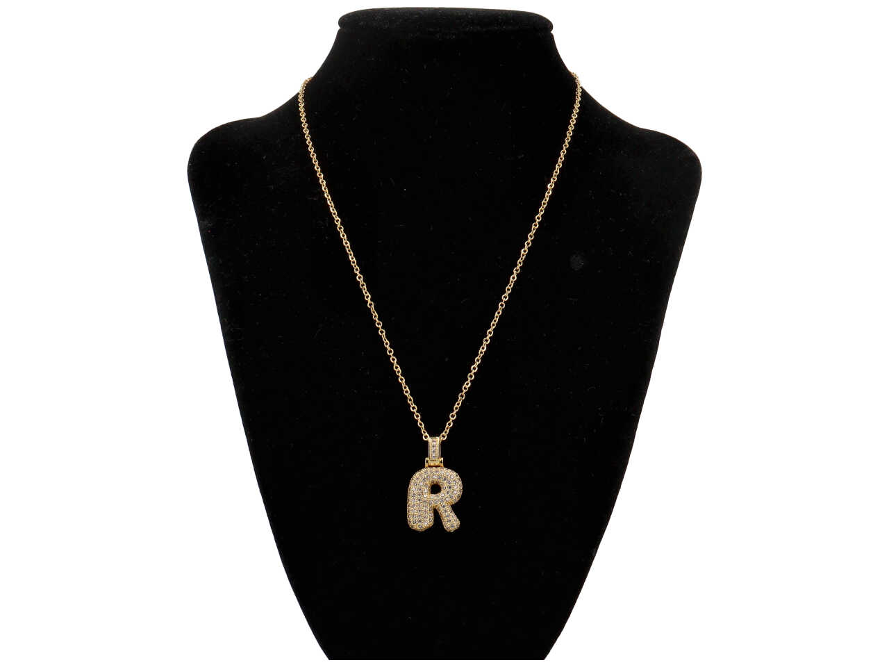 COLLANA ACCIAIO LETTERA OTTONE ORO R
