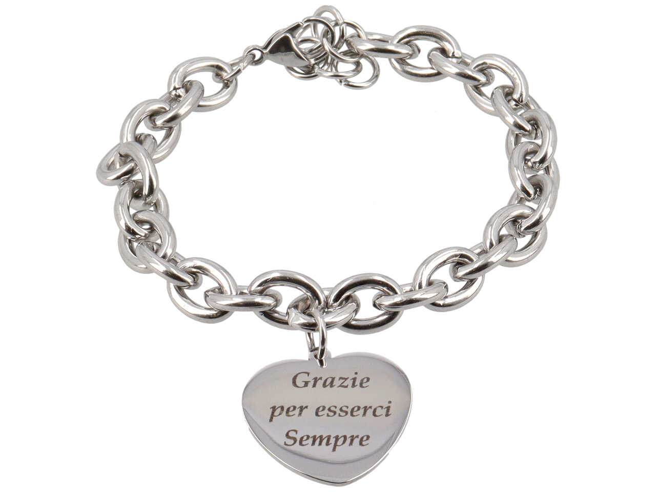 BRACCIALE CATENA C/CUORE GRAZIE PER ESSERCI