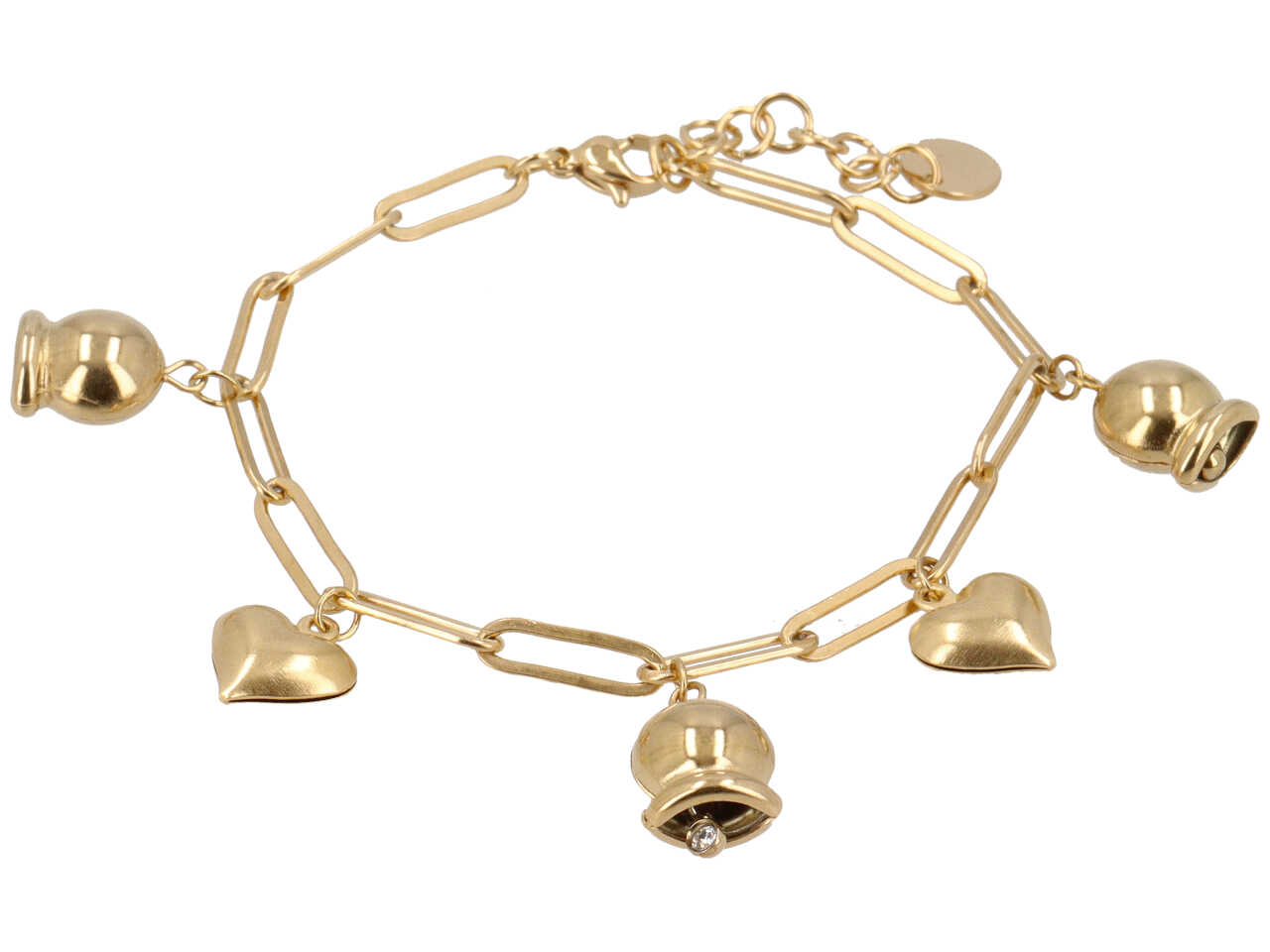 BRACCIALE CHARME CAMPANELLE CUORI ORO BRACCIALE CHARME CAMPANELLE CUORI ORO