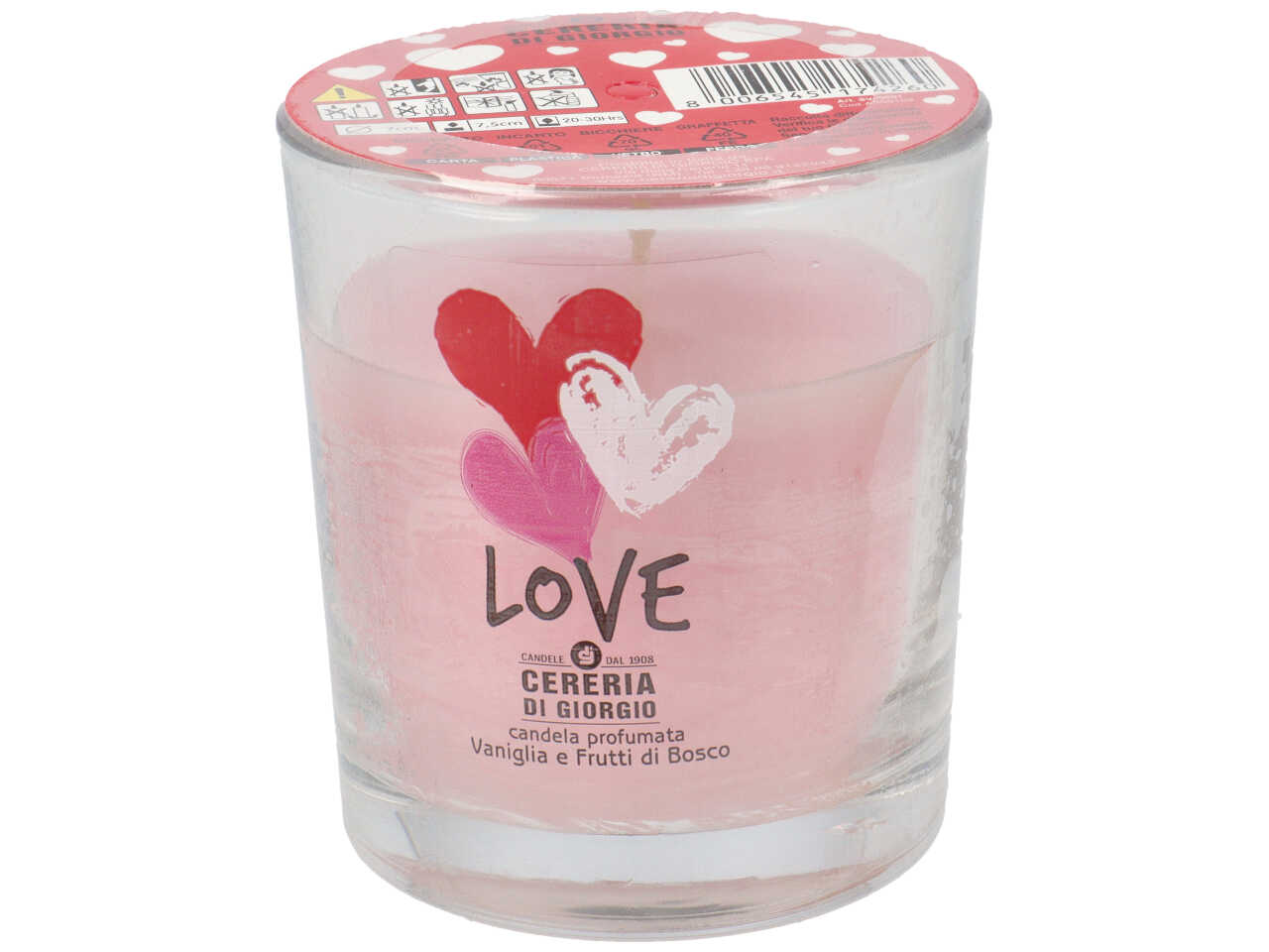 LOVE CANDELA BICCHIER 7X7,5 VAN/F.BOSCO