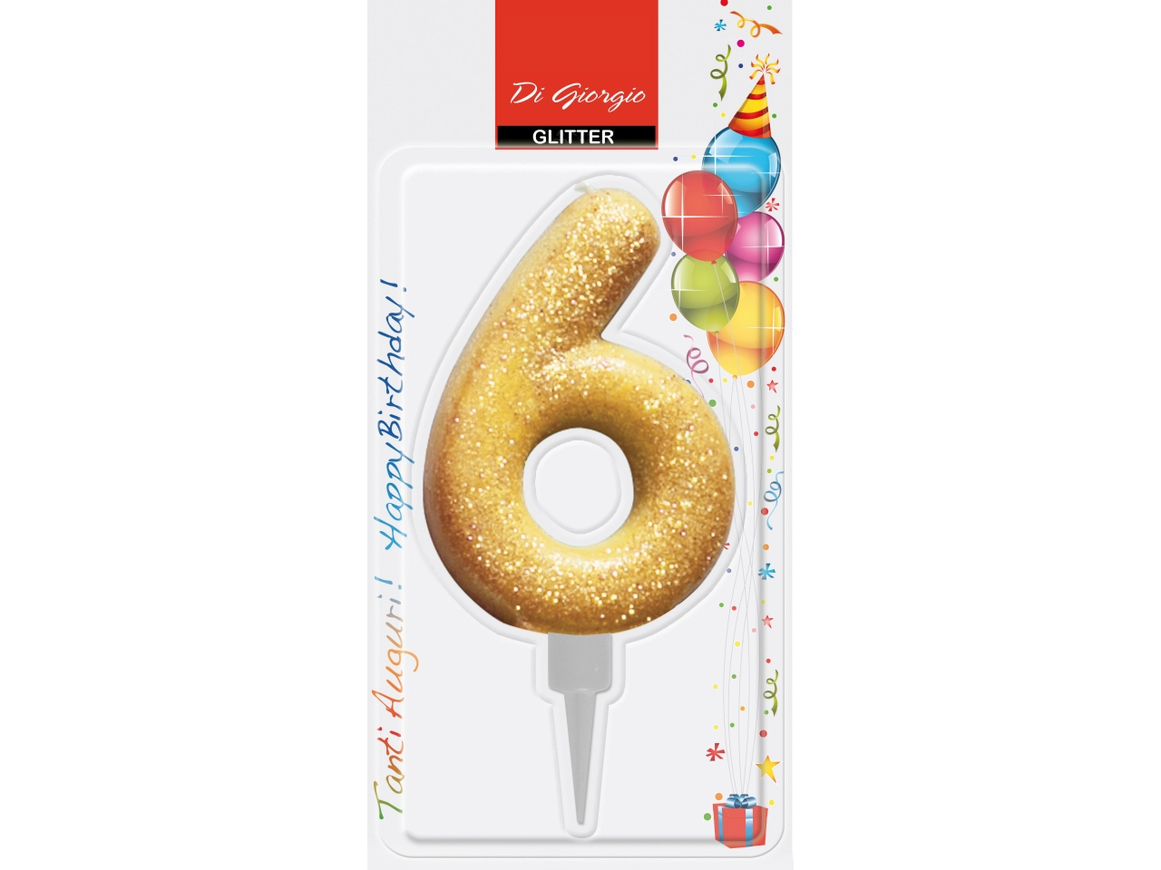 CANDELA 12CM GLITTER COL.NUMERO 6 58160 66