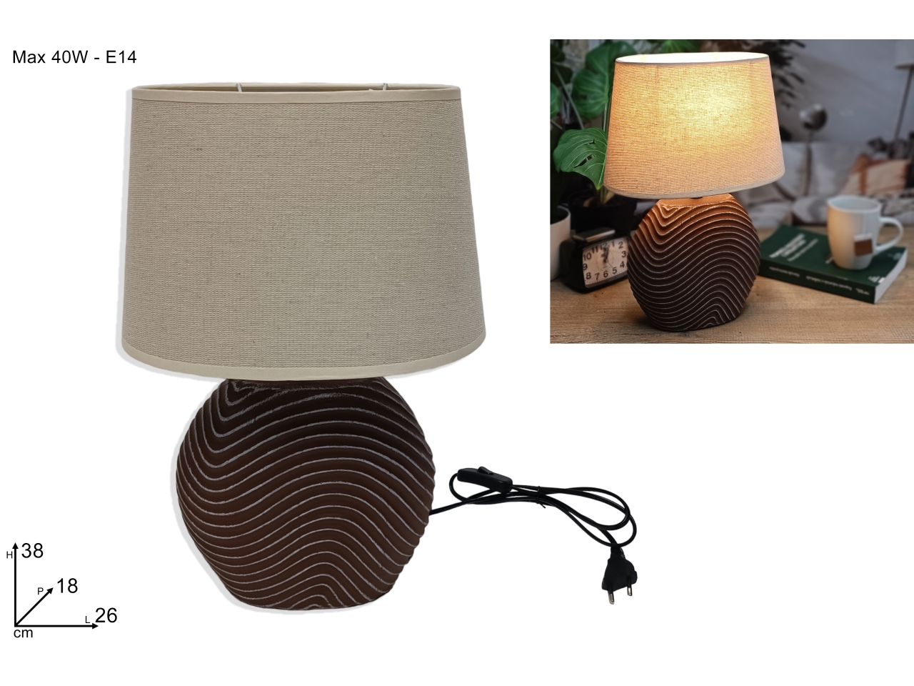 LUME BOMBATO 38 CM MARRONE DEV23024201