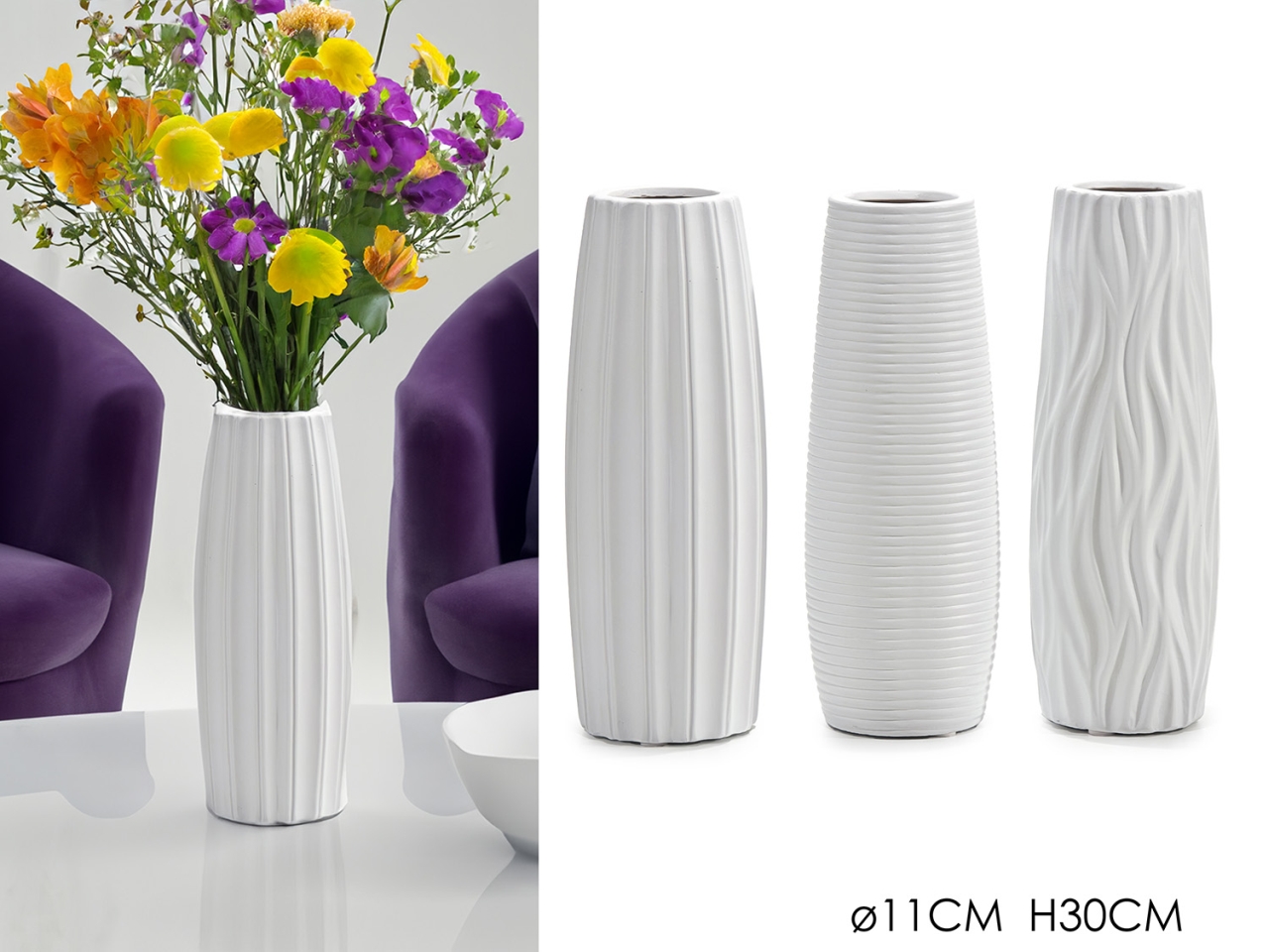 VASO BIANCO D.11XH30CM ASSORTITI 514900 VASO BIANCO D.11XH30CM ASSORTITI 514900