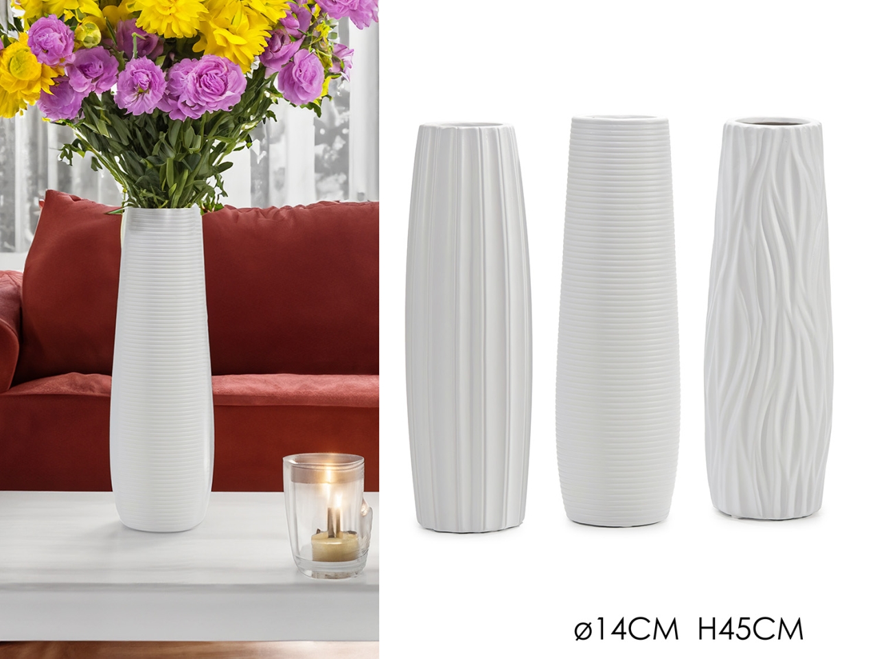 VASO BIANCO D.14XH45CM ASSORTITI 514901 VASO BIANCO D.14XH45CM ASSORTITI 514901