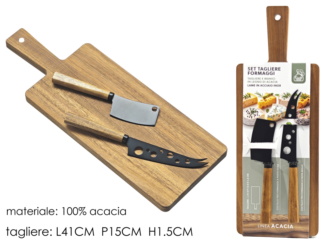 TAGLIERE ACACIA C/2 COLTELLI 635798