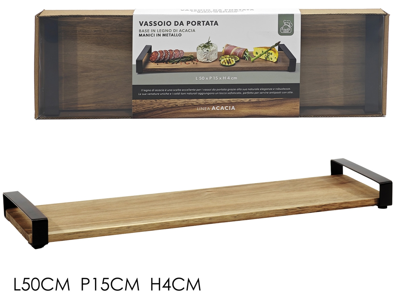 VASSOIO ACACIA C/MANICI 50X15XH4 635867