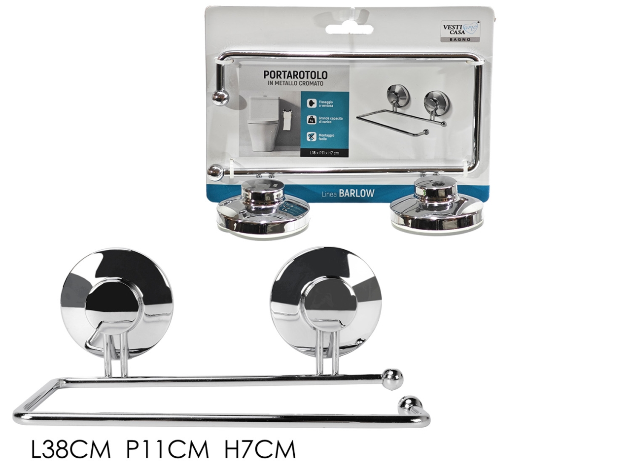 PORTAROTOLO 18CM C/VENTOSA CROM. 684333 PORTAROTOLO 18CM C/VENTOSA CROM. 684333
