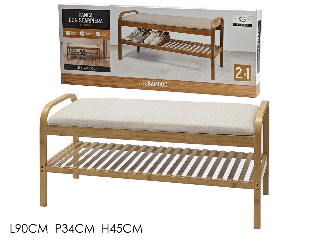 PANCA CON SCARPIERA 90X34XH45CM 726084