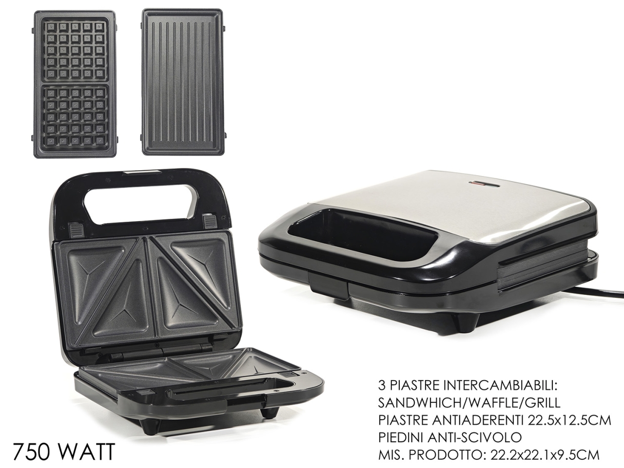 TOSTIERA 750W 3IN1 NERA/ACCIAIO 887906