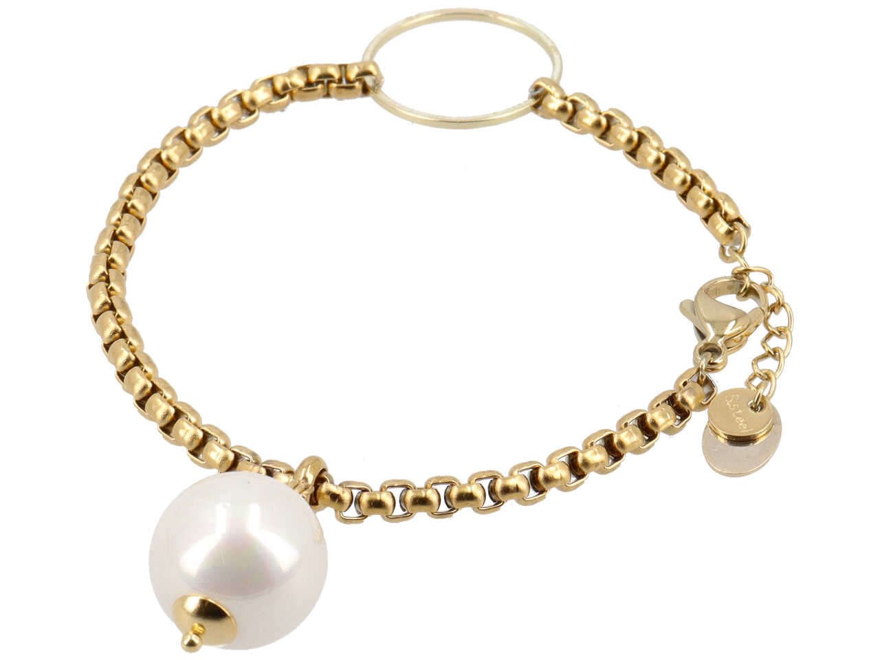 BRACCIALE ACCIAIO+PERLA MALLORCA B 25060-A BRACCIALE ACCIAIO+PERLA MALLORCA B 25060-A