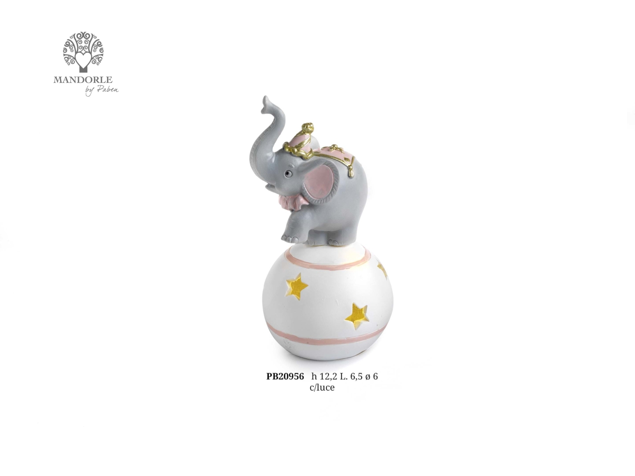 ELEFANTE CIRCO C/LUCE 12,2CM ROSA PB20956