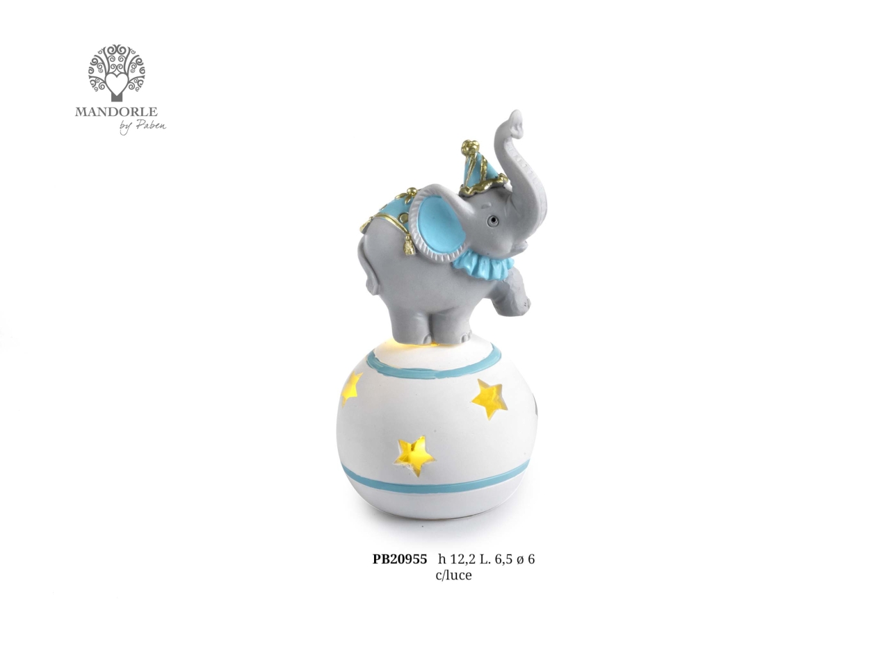 ELEFANTE CIRCO C/LUCE 12,2CM AZZ. PB20955