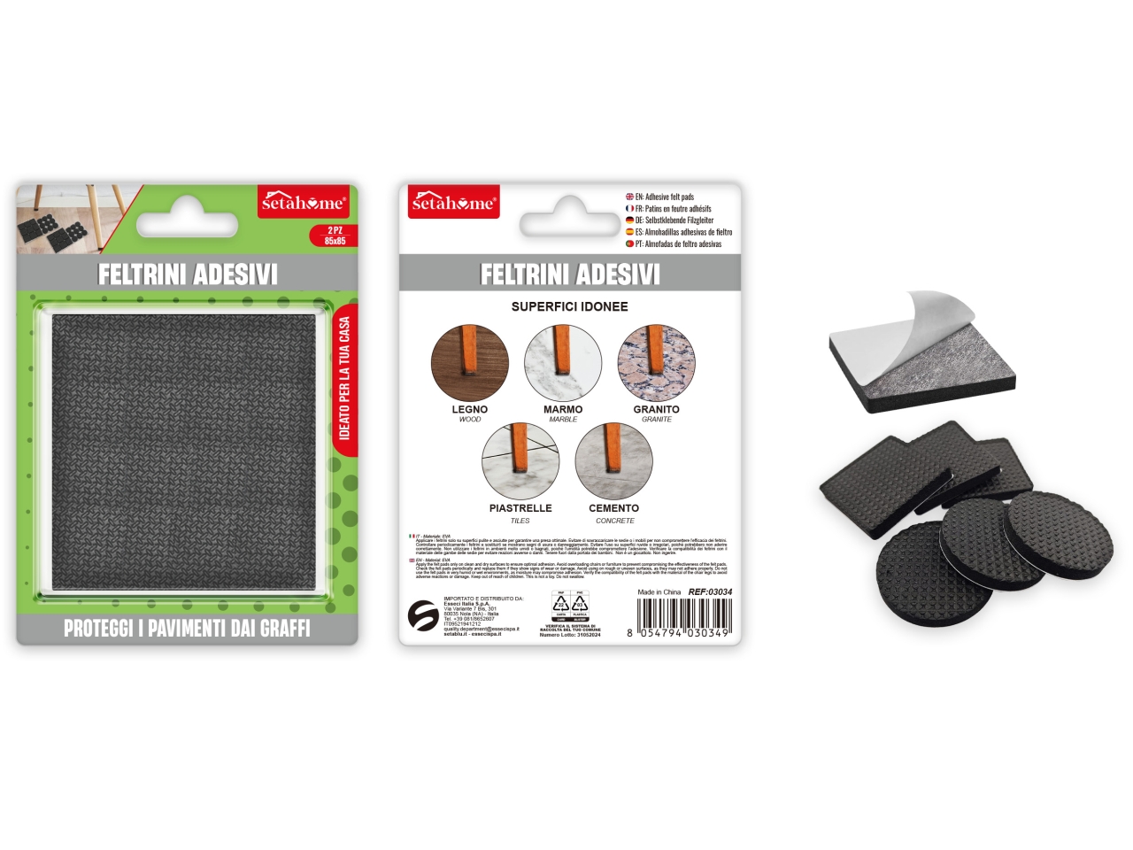 FELTRINI ADESIVI QUADR. 2PZ 85MM 03034