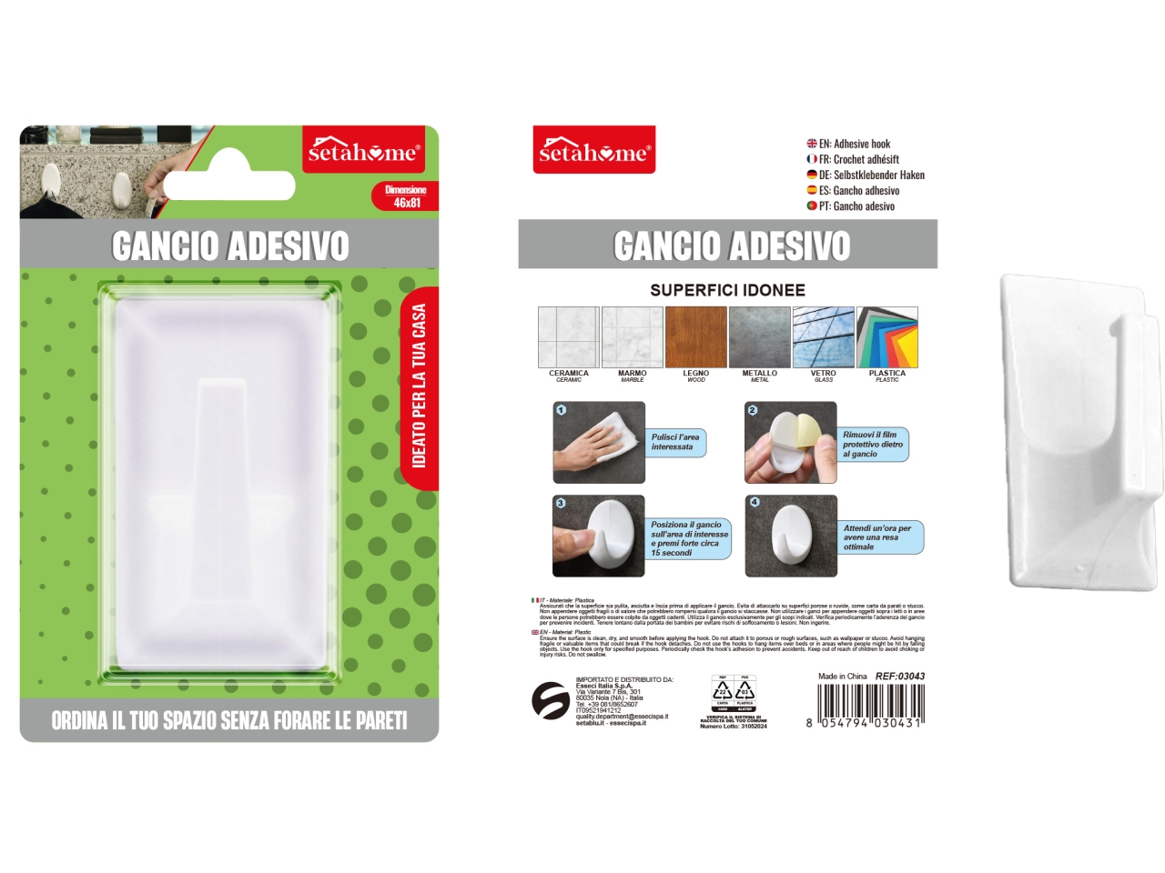 GANCIO ADESIVO 1PZ 46X81MM 03043