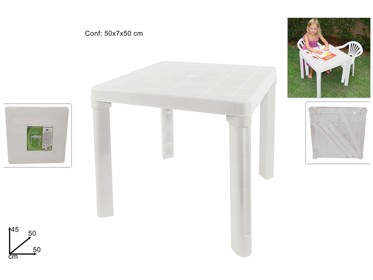 TAVOLO BABY PLASTICA 50X50CM BIANCO