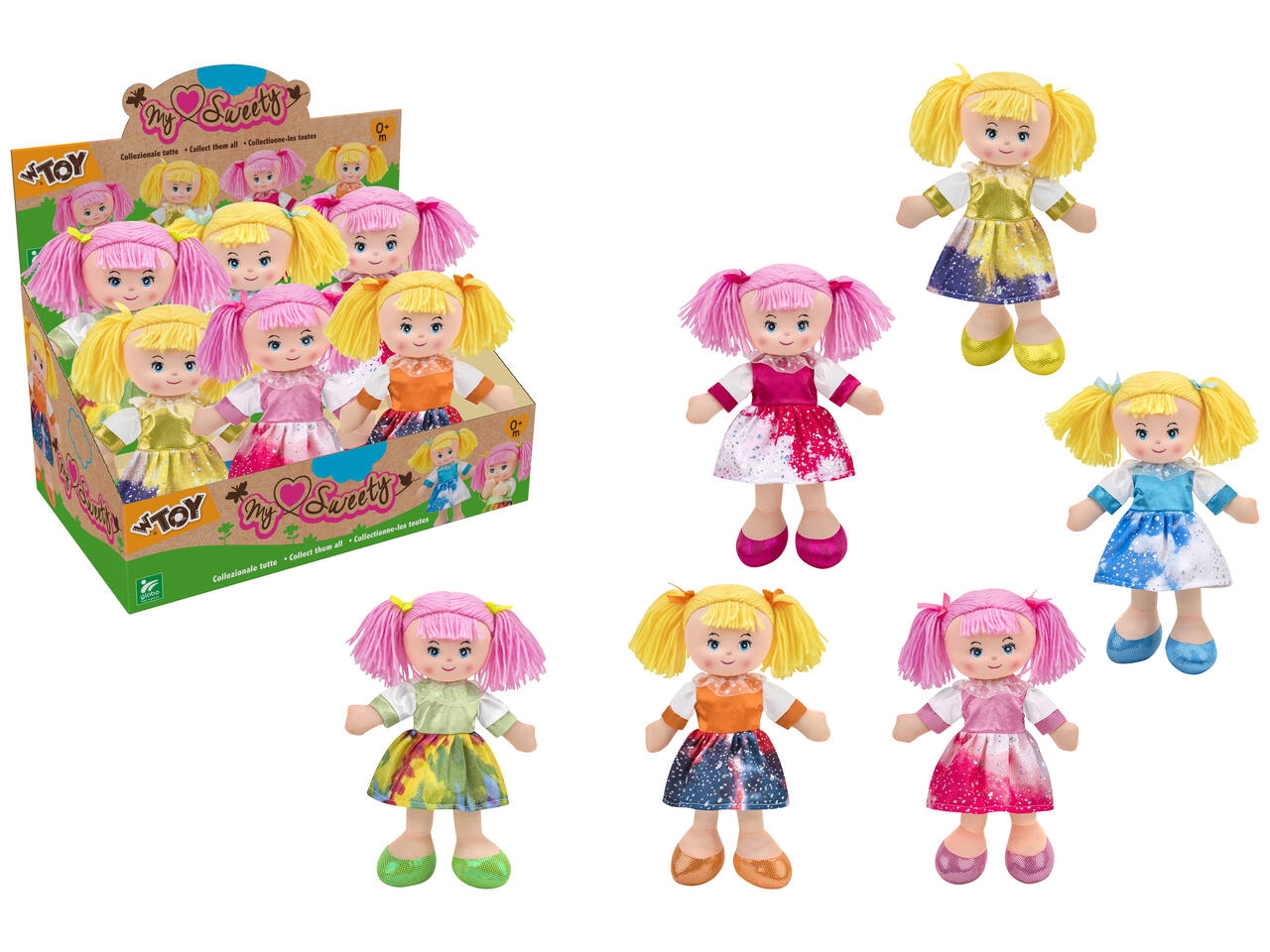 W TOY BAMBOLA DI STOFFA 30CM 6 PZ D/BOX ASS 42460