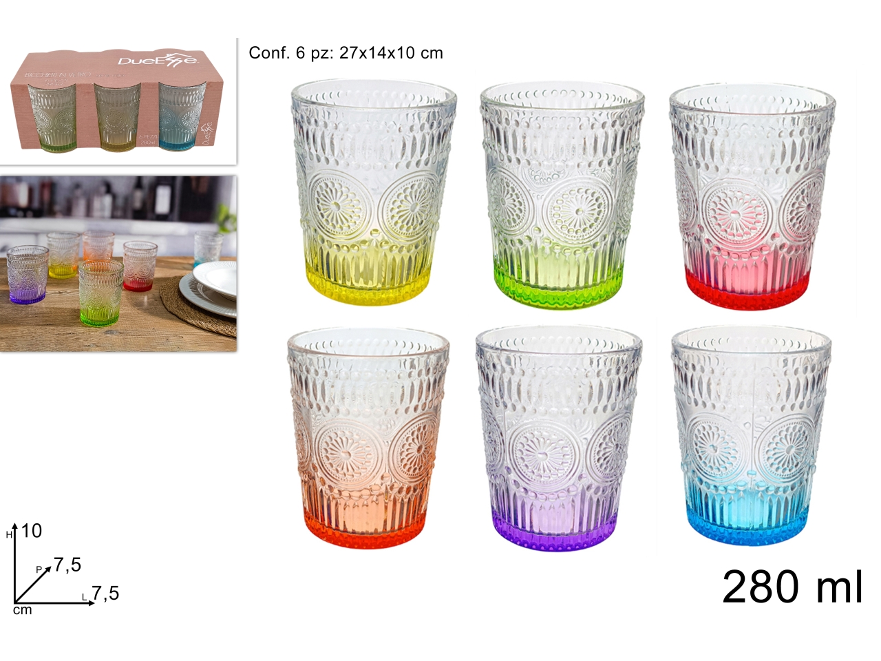 BICCHIERI VETRO 280ML DECORATO 6PZ DEV24007041