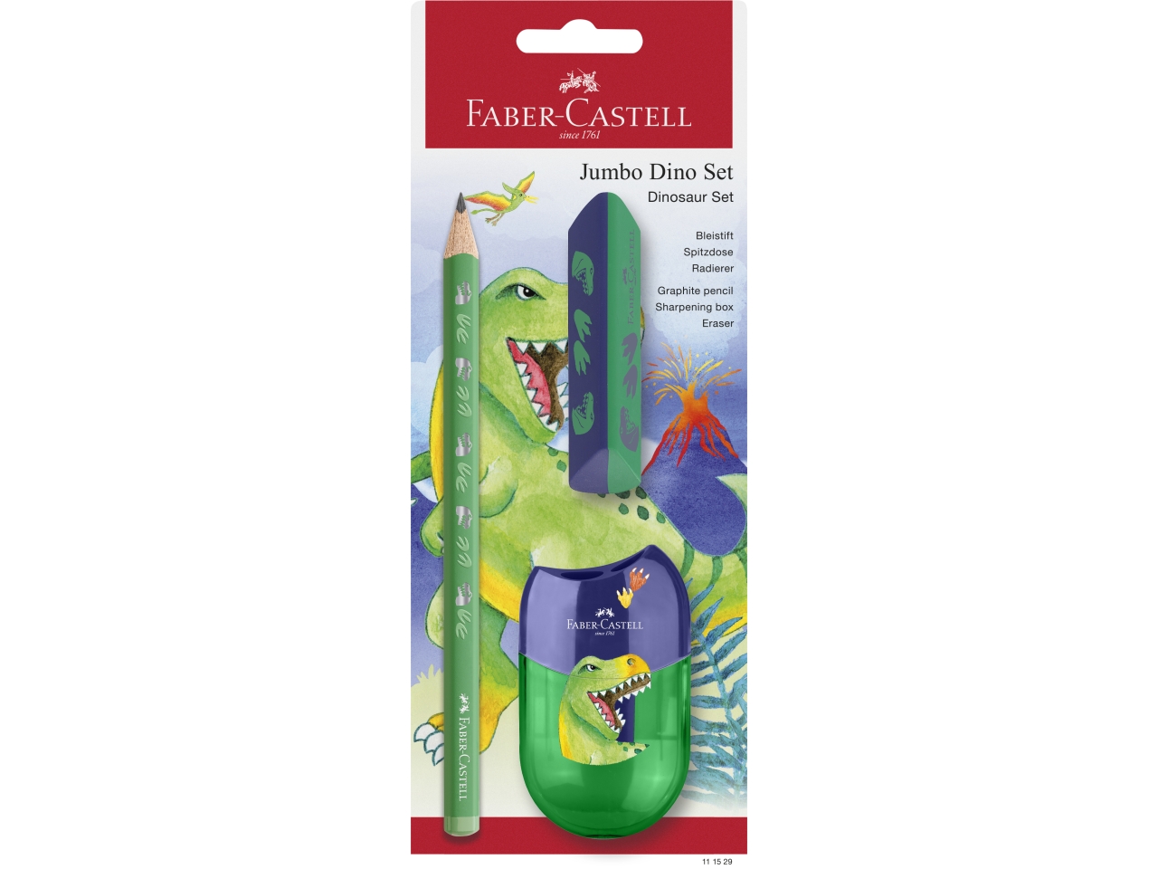 SET MATITA DINOSAURO C/GOMMA E TEMPERINO 111529