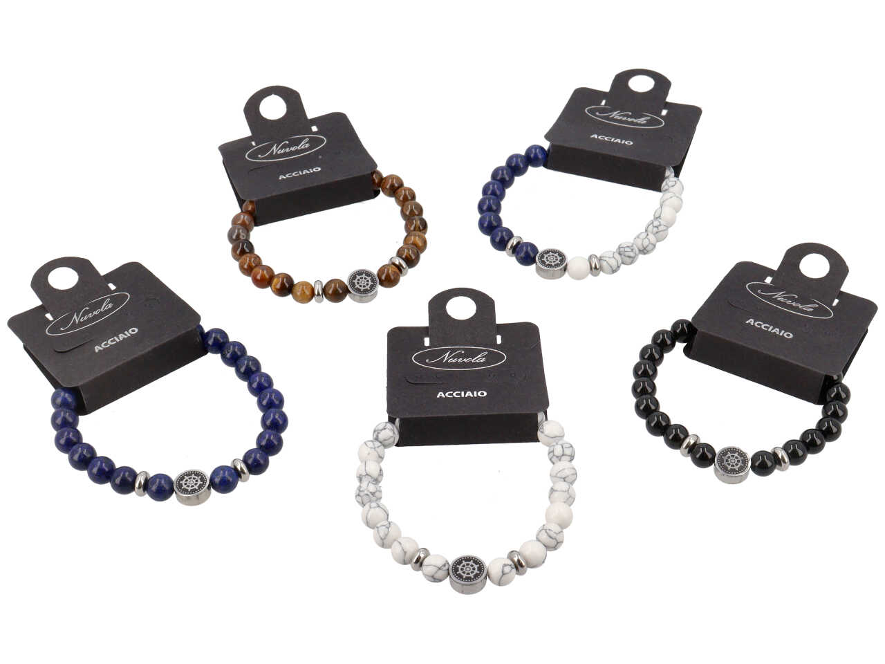 BRACCIALE ACCIAIO SFERE VETRO CON TIMONE BRACCIALE ACCIAIO SFERE VETRO CON TIMONE