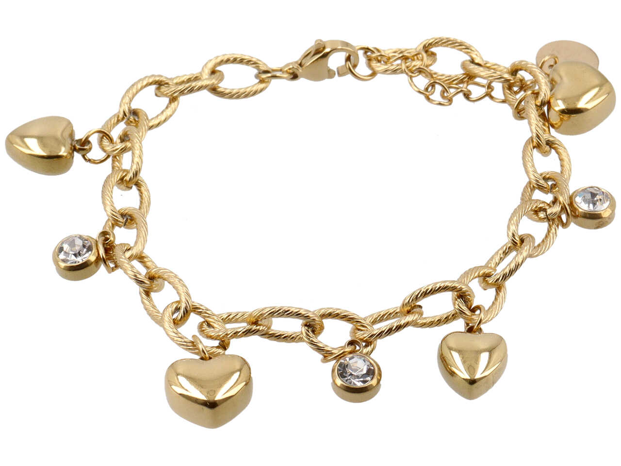 BRACCIALE CHARME CUORI 3D E PUNTI LUCE ORO BRACCIALE CHARME CUORI 3D E PUNTI LUCE ORO