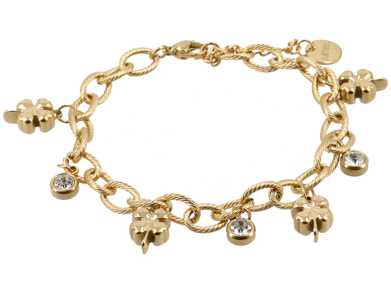 BRACCIALE CHARME QUADRIFOGLIO 3D E PUNTI LUCE ORO BRACCIALE CHARME QUADRIFOGLIO 3D E PUNTI LUCE ORO