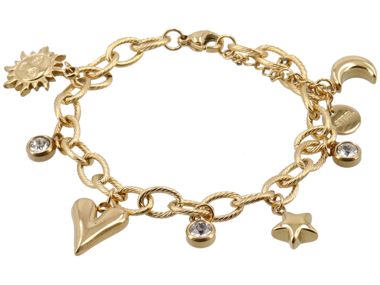 BRACCIALE CHARME LUNA STELLA CUORE SOLE ORO BRACCIALE CHARME LUNA STELLA CUORE SOLE ORO
