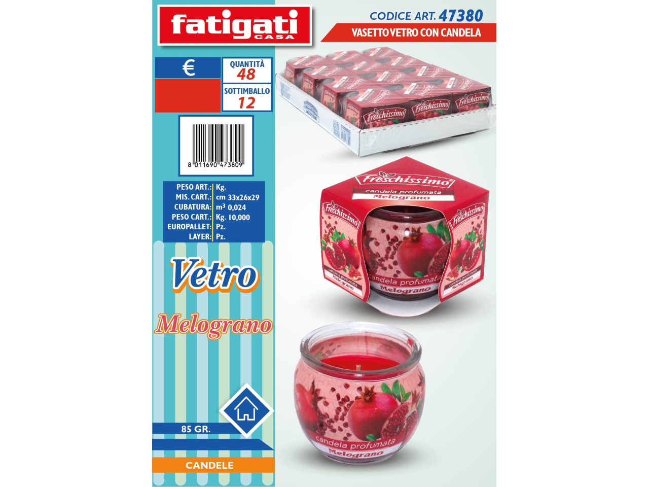 VASETTO VETRO C/CANDELA MELOGRANO 47380