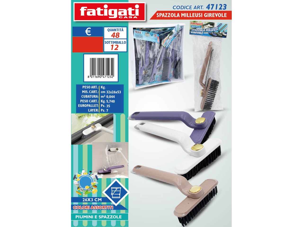 SPAZZOLA MILLEUSI GIREVOLE 26X3CM 47123