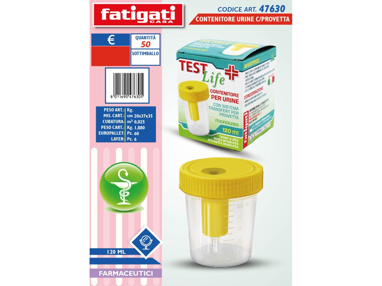 CONTENITORE URINE C/PROVETTA 120ML 47630