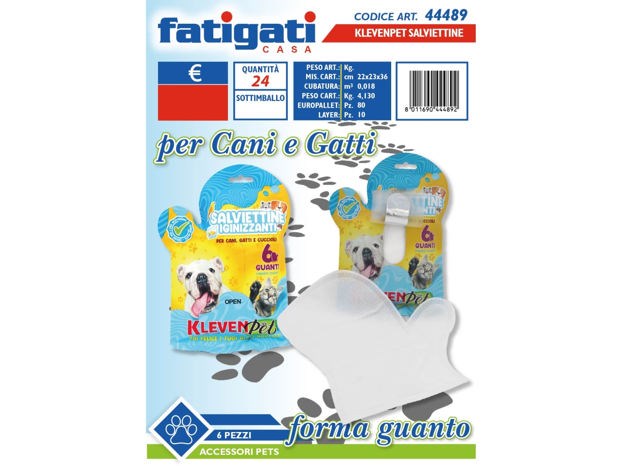 KLEVENPET SALVIETTINE A FORMA DI GUANTO 6PZ 44489