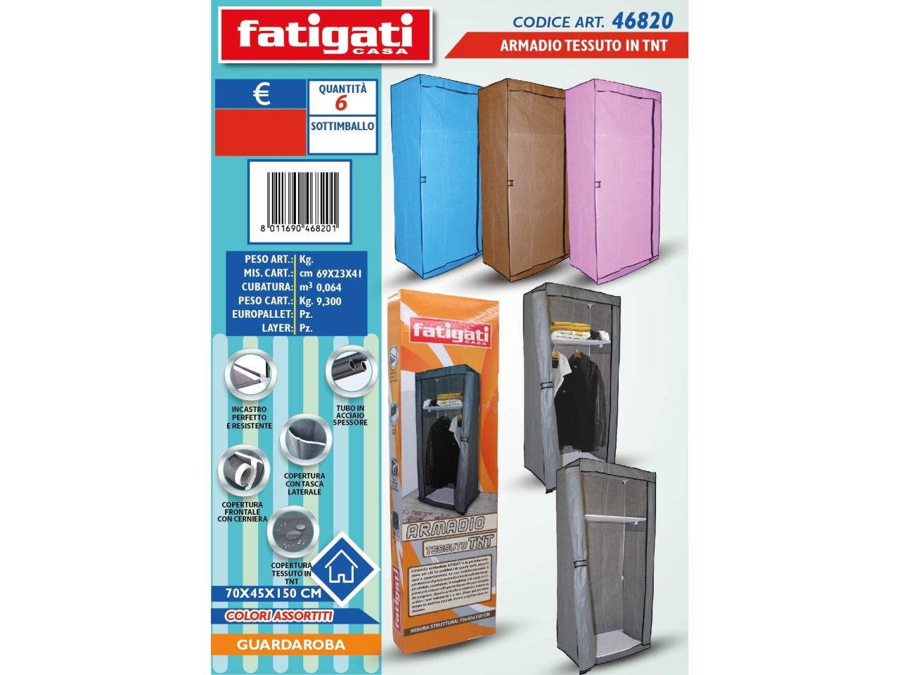 ARMADIO IN TESSUTO TNT 70X45X150CM 46820 ARMADIO IN TESSUTO TNT 70X45X150CM 46820