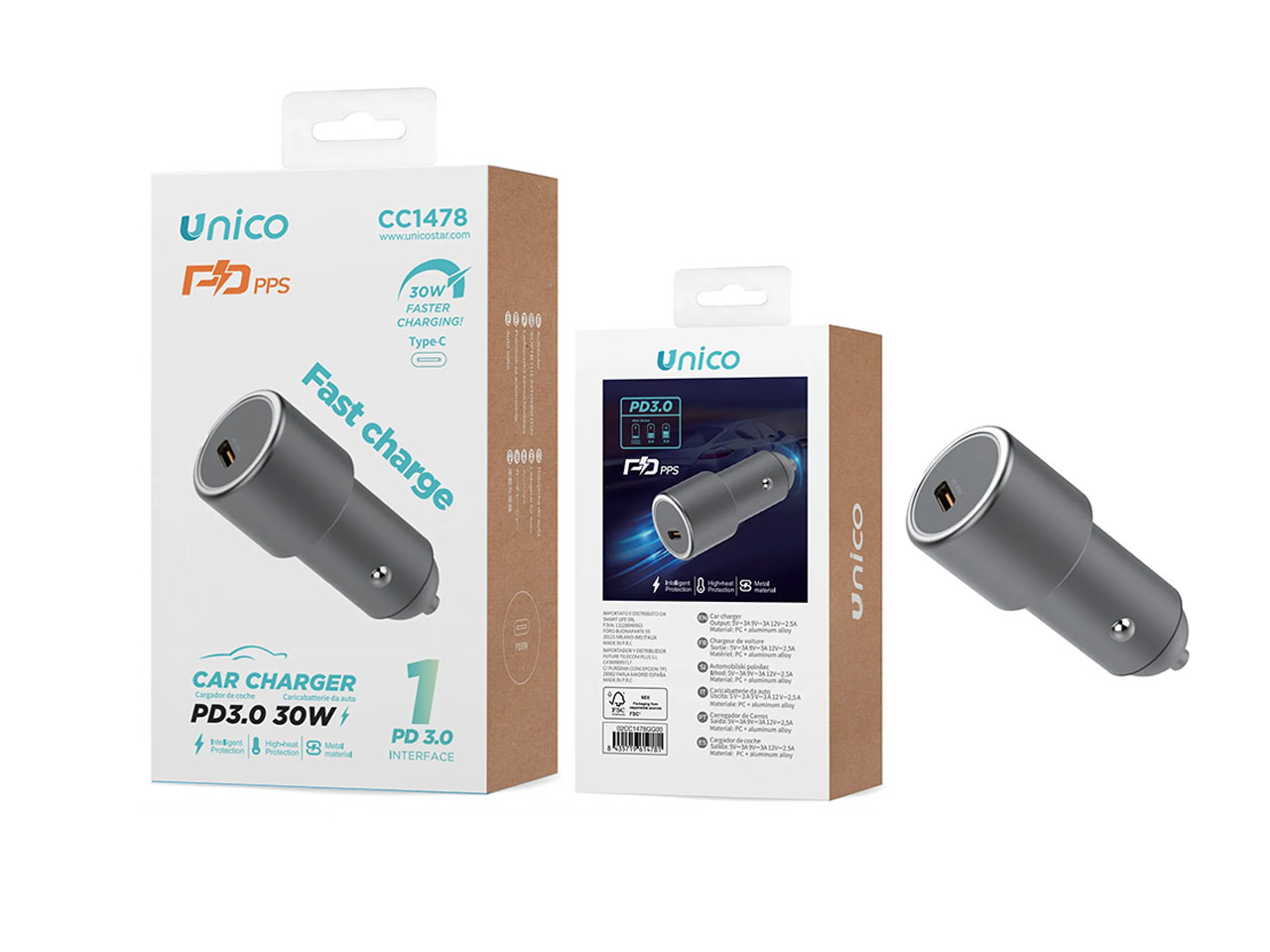 CARICABATTERIA AUTO SINGOLO C PD30W LEGA ALLUMINIO