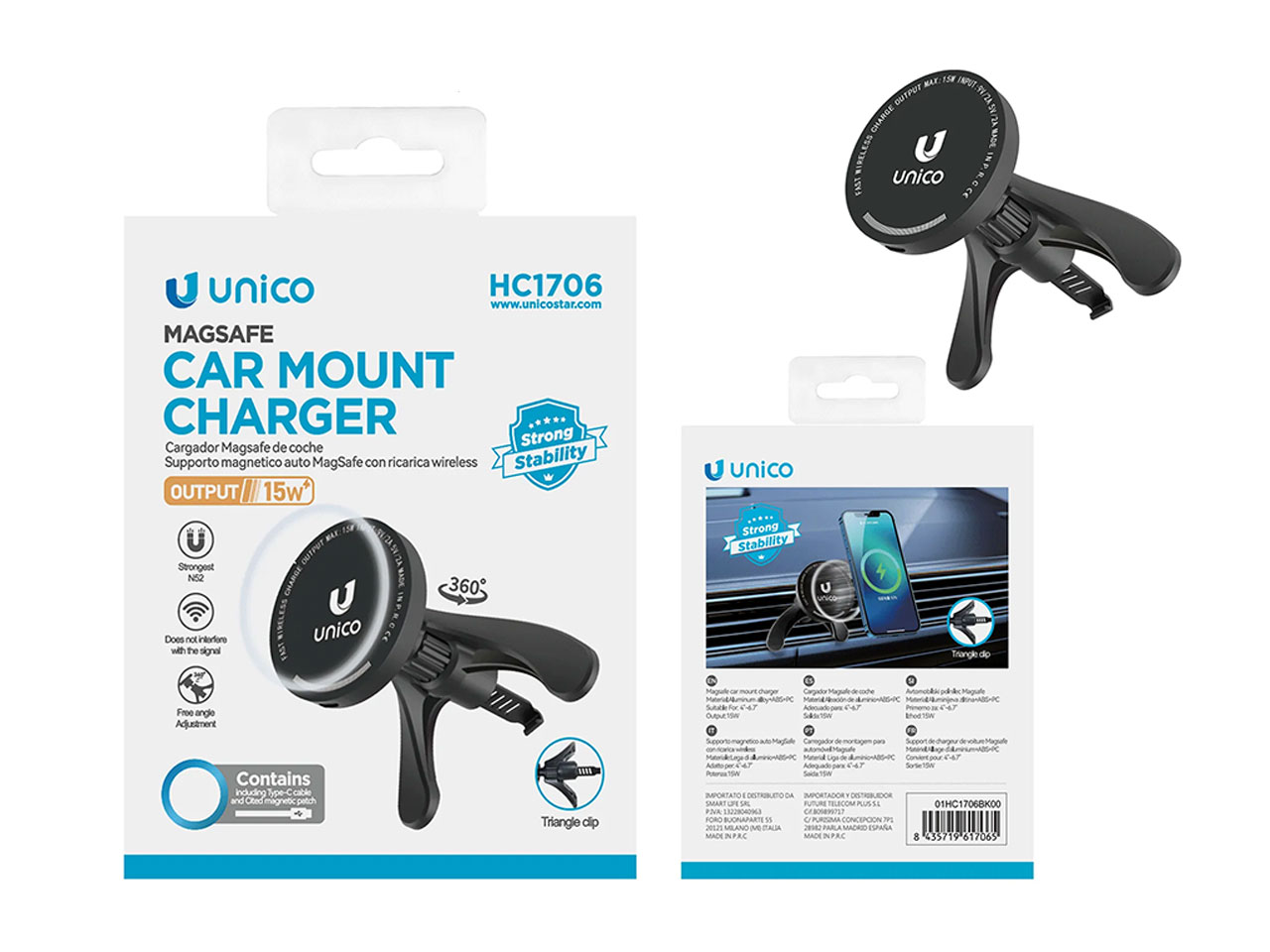 SUPPORTO AUTO RICARICA WIRELESS MAG. AIR VENT 15W