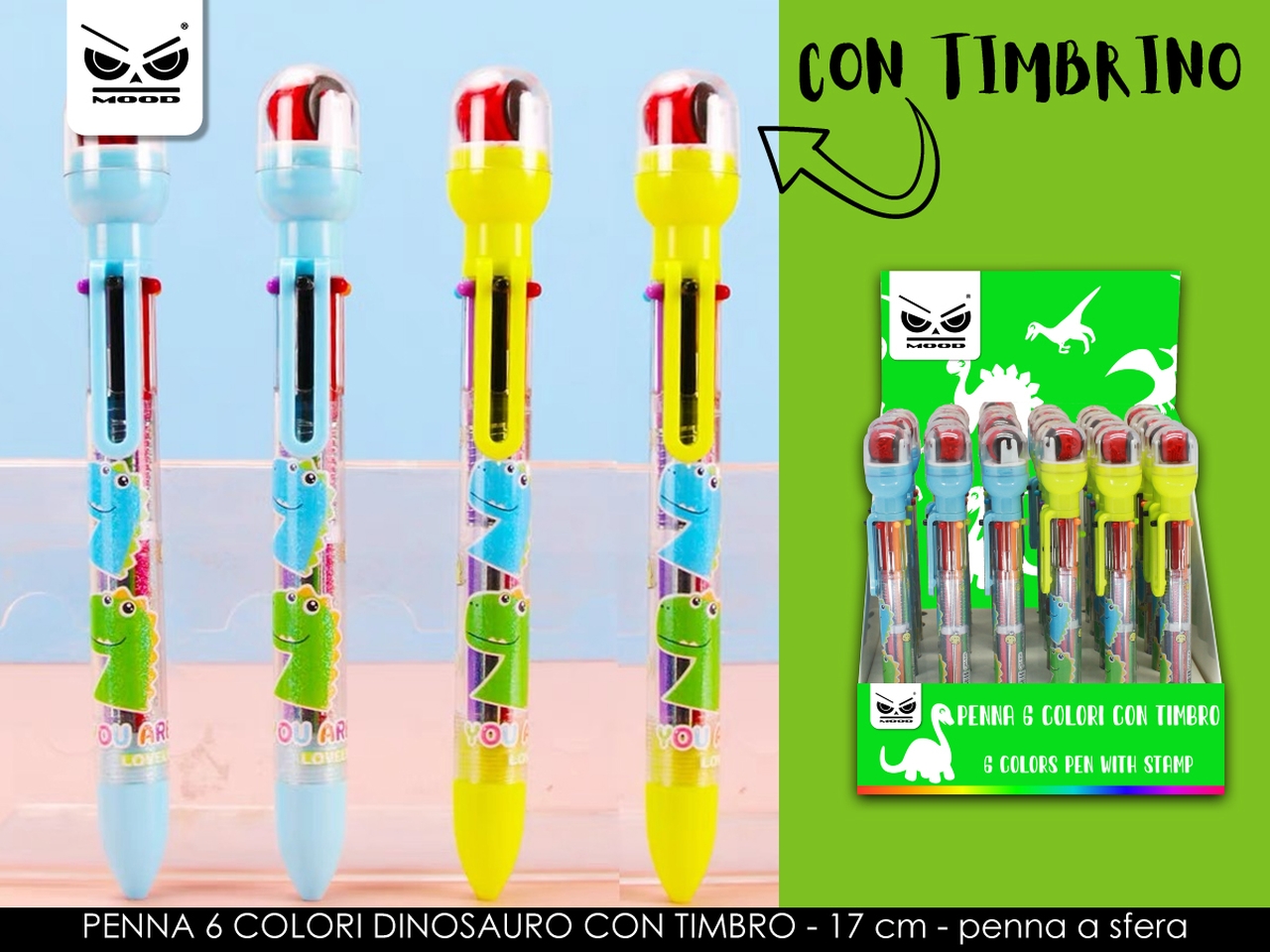 PENNA 6 COLORI DINOSAURO CON TIMBRO ST6764