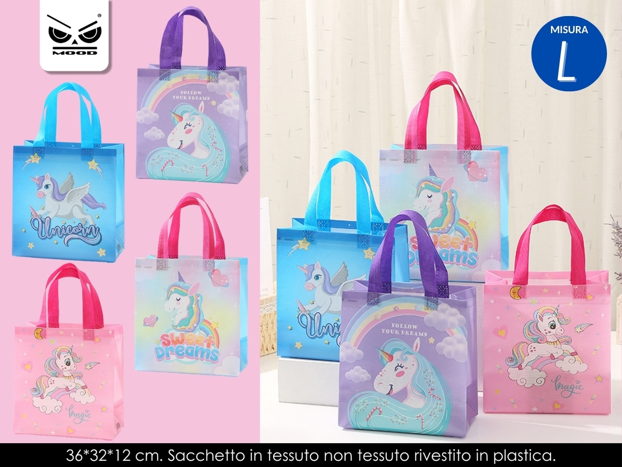 SACCHETTO IN TESSUTO UNICORNO MISURA LARGE ST7819 SACCHETTO IN TESSUTO UNICORNO MISURA LARGE ST7819