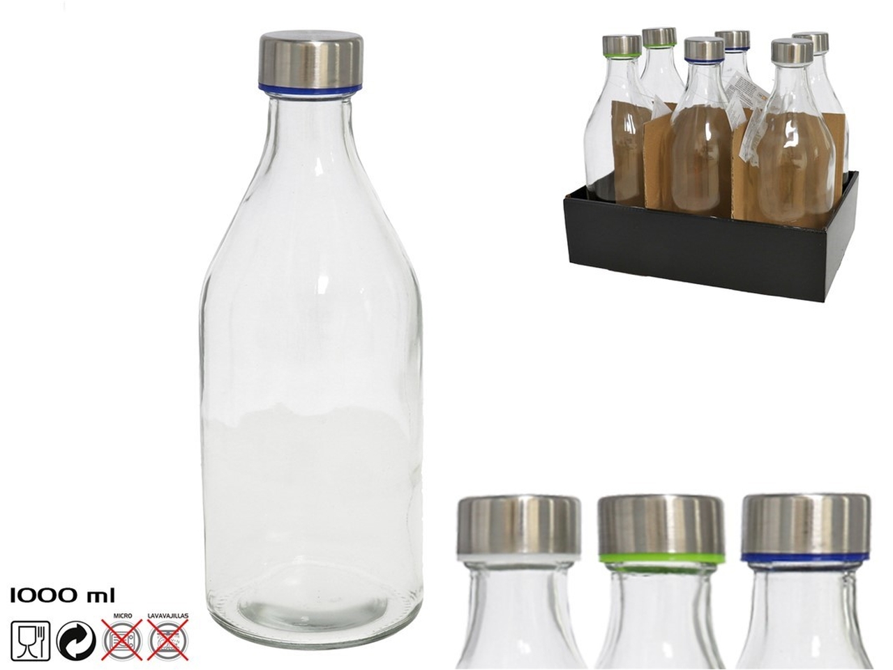BOTTIGLIA DENVER IN VETRO C/TAPPO ACCIAIO 1L.