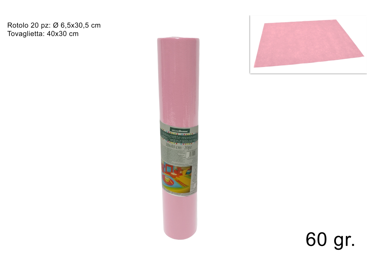 TOVAGLIETTE A STRAPPO TNT 20PZ 30x40cm ROSA