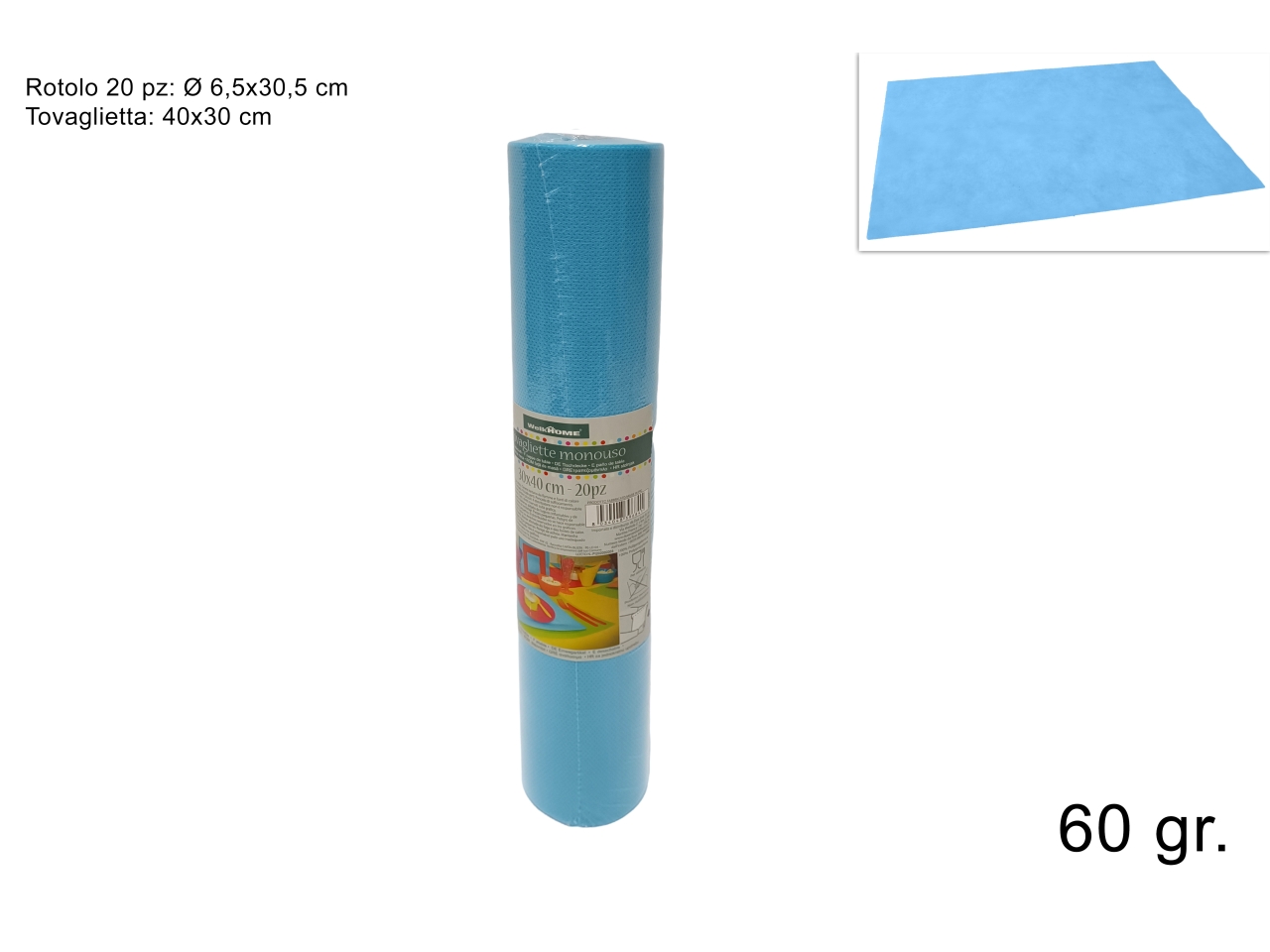 TOVAGLIETTE A STRAPPO TNT 20PZ 30x40cm CELESTE