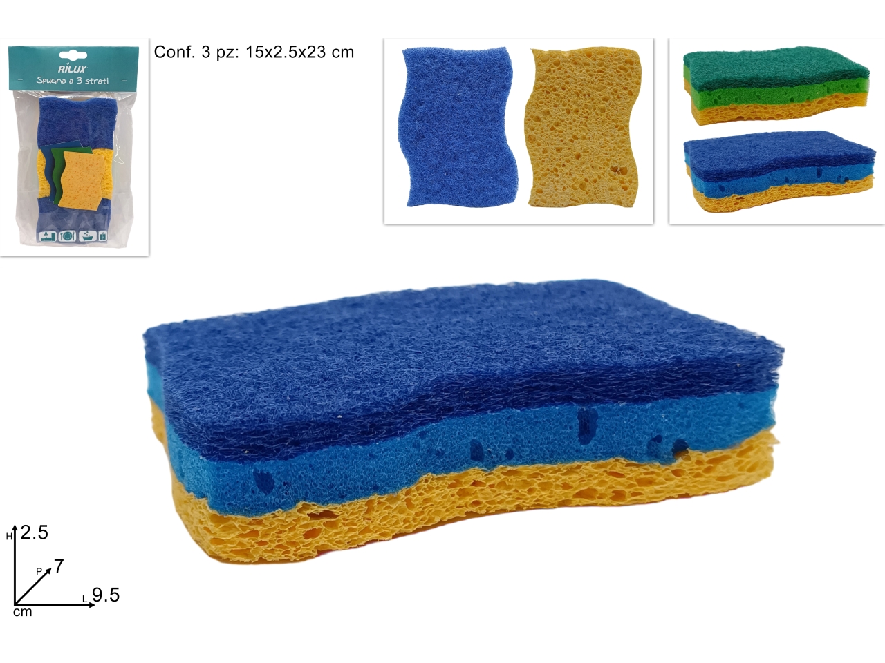 SPUGNE A TRE STRATI IN CELLULOSA 3PZ DEV24004701 SPUGNE A TRE STRATI IN CELLULOSA 3PZ DEV24004701