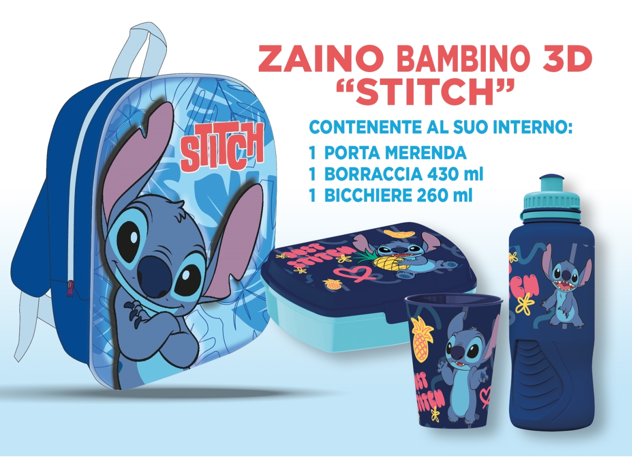 STITCH ZAINETTO 3D BAMBINO 30cm C/ACCES. VP1313ST