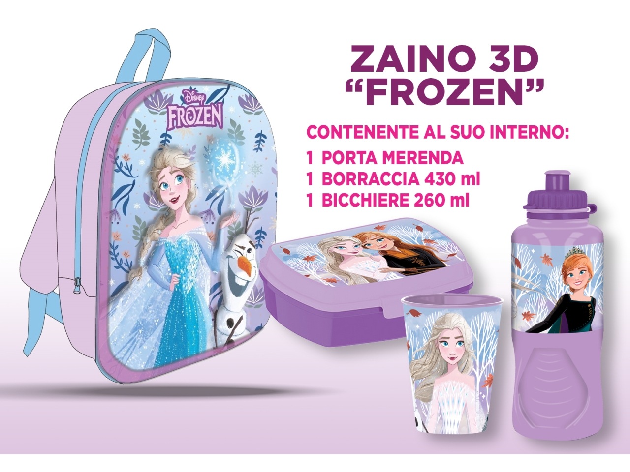 FROZEN ZAINETTO 3D 30CM C/ACCESSORI VP0835FR