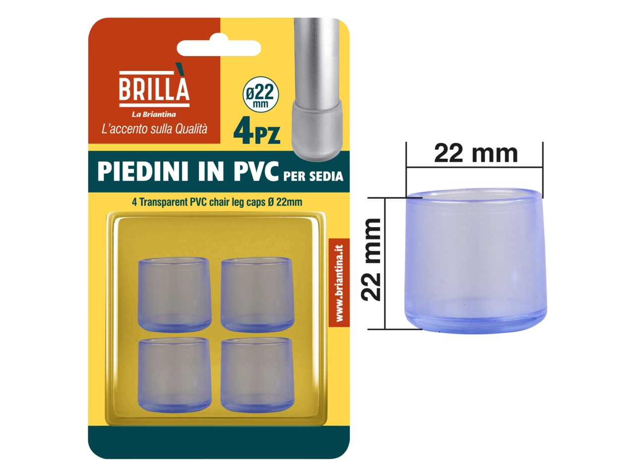 PIEDINI TRASPARENTI PVC SEDIE 4PZ D.22MM PIE08181A