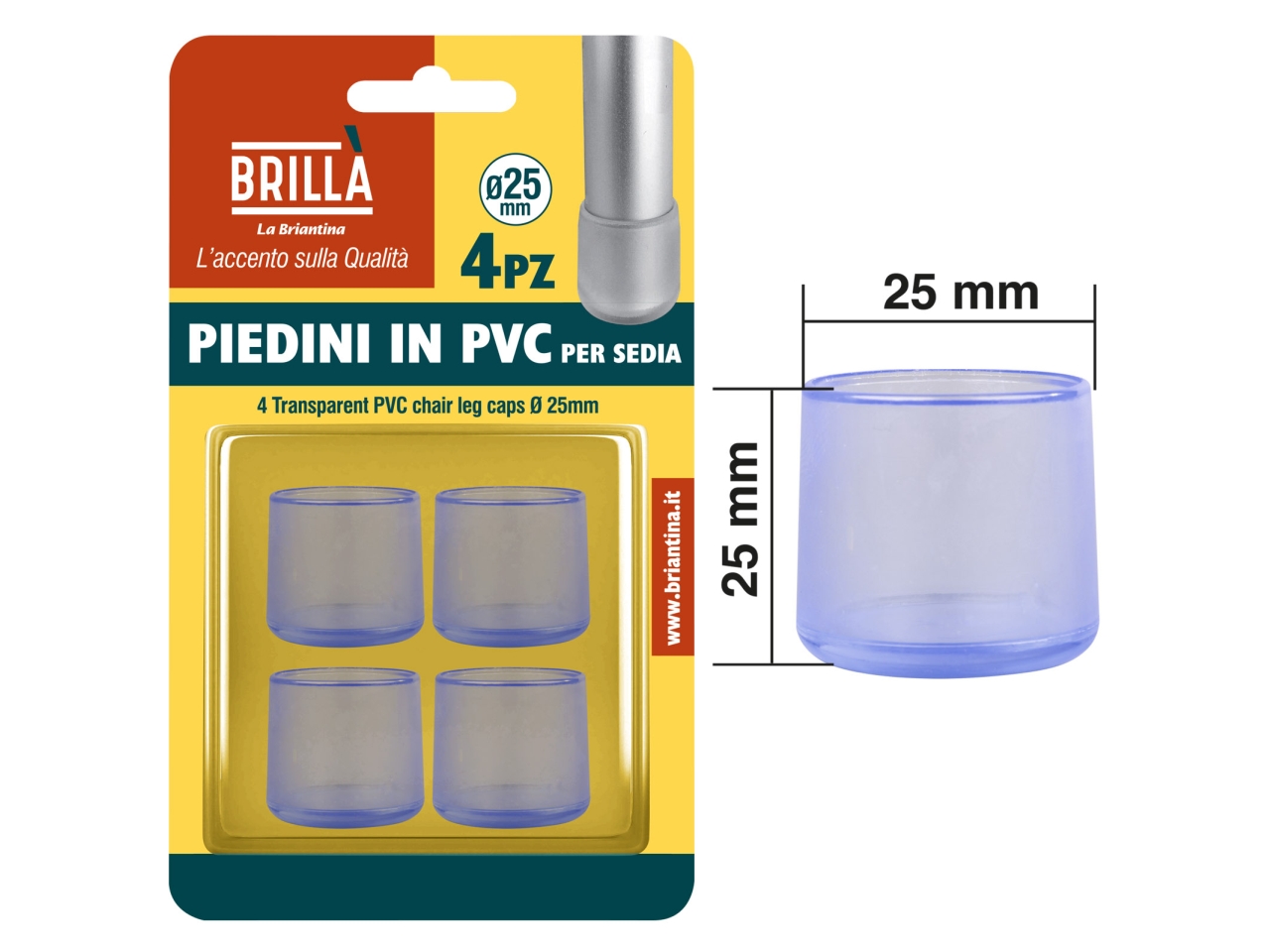 PIEDINI TRASPARENTI PVC SEDIE 4PZ D.25MM PIE08182A