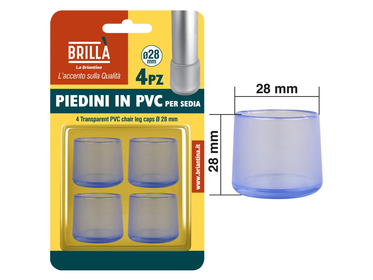 PIEDINI TRASPARENTI PVC SEDIE 4PZ D.28MM PIE08183A
