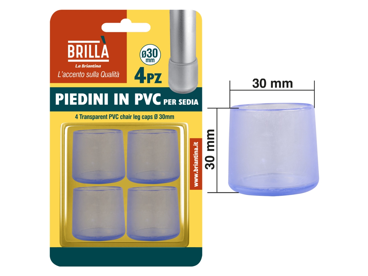 PIEDINI TRASPARENTI PVC SEDIE 4PZ D.30MM PIE08184A
