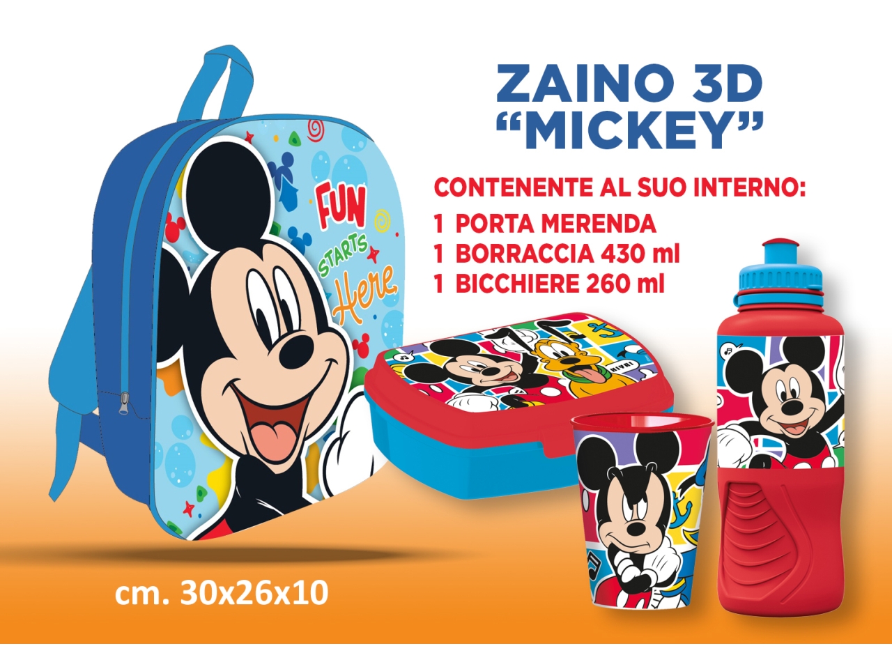 MICKEY ZAINETTO 3D 30CM CON ACCESSORI VP1230MK