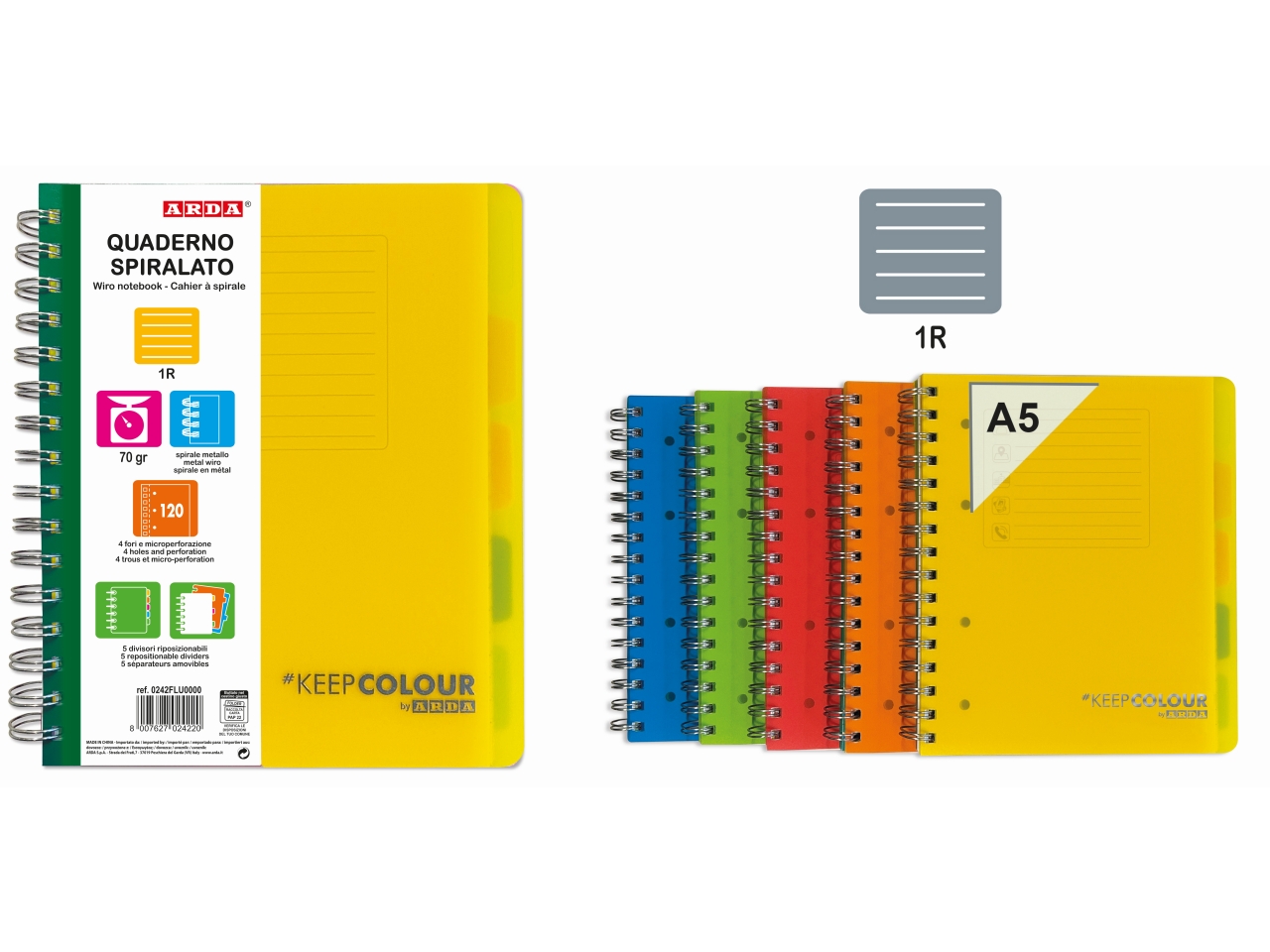 QUADERNO SPIRALATO A5 C/DIVISORI 1R 0242FLU0000