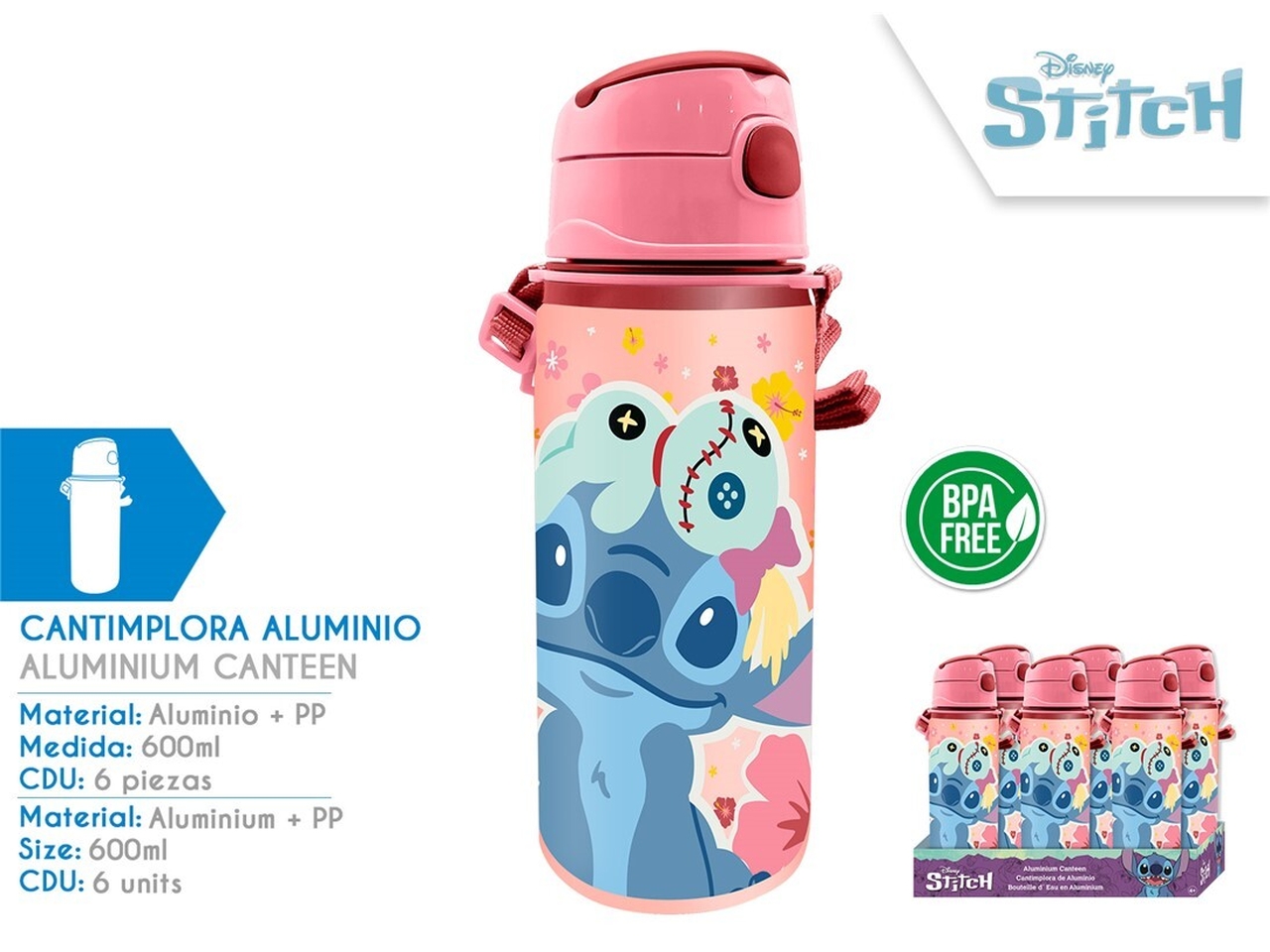 STITCH BORRACCIA ALLUMINIO C/MANICO 600ML ST00088