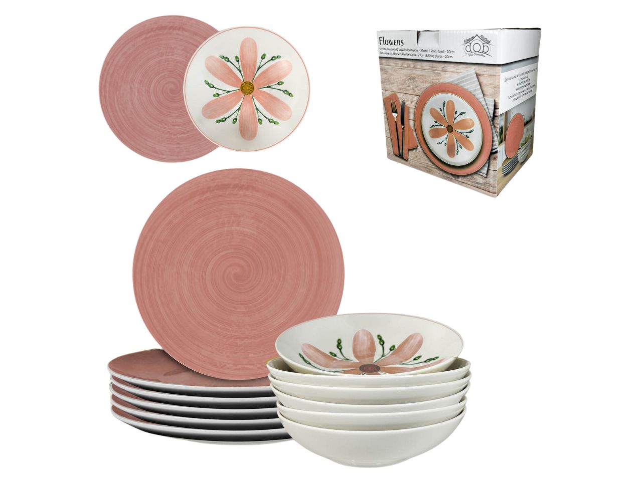 SERVIZIO PIATTI 12 PEZZI FLOWERS ROSA 956048