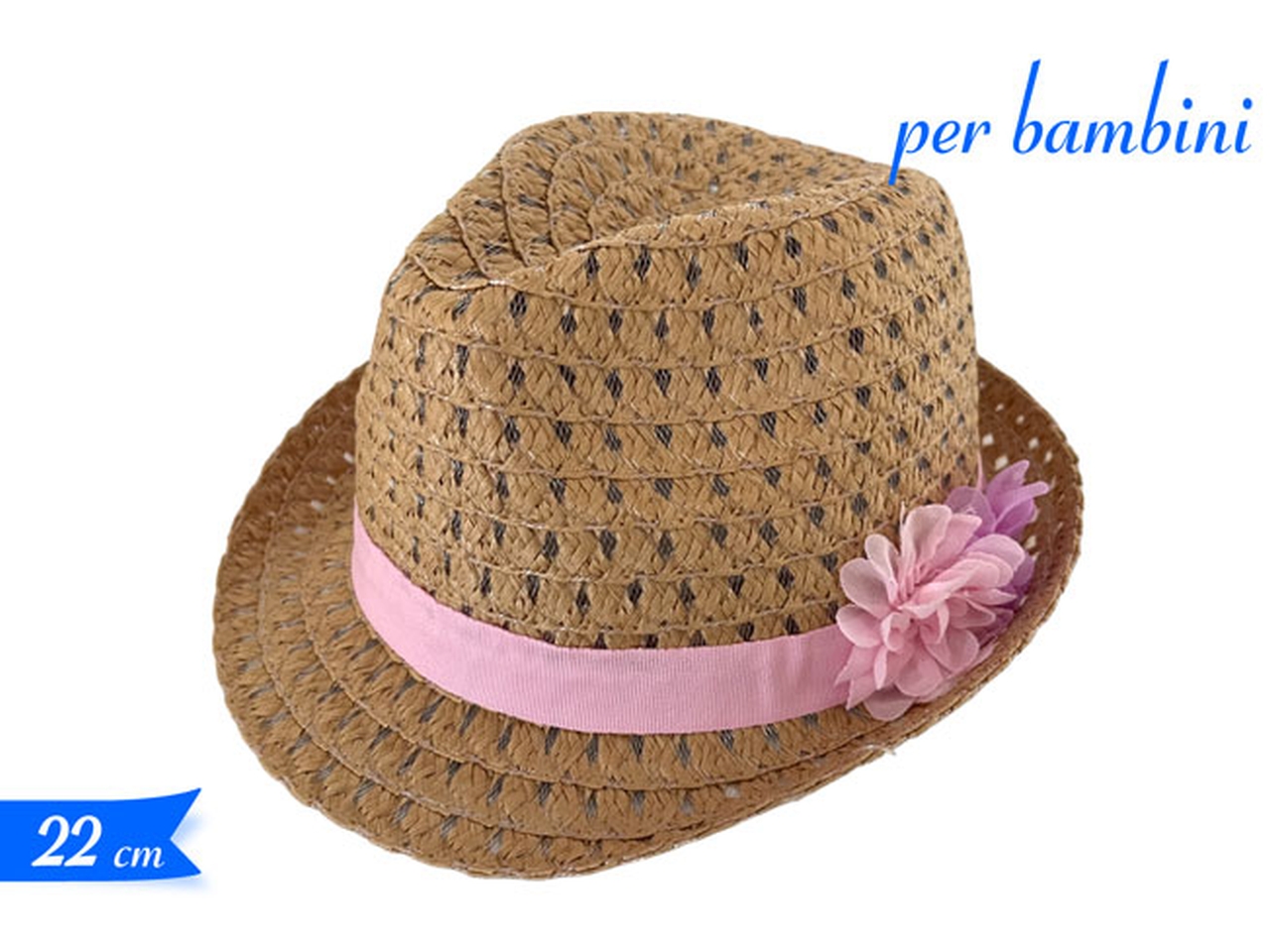 CAPPELLO PAGLIA C/DEC 22X10CM ROSA 440621